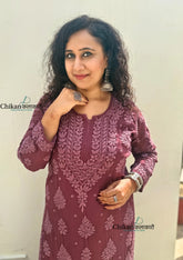 Inaaya Viscose Chikankari Kurti - Plum Rose